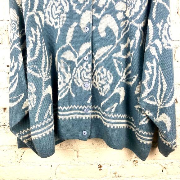 Vintage Plus Size Floral Knit Cardigan Sweater - Picture 4 of 9